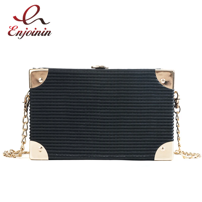 Free shipping  New Style Stripe Design Metal Hardware Corner Pu Leather Box Women's Clutch Bag Chain Purse Shoulde