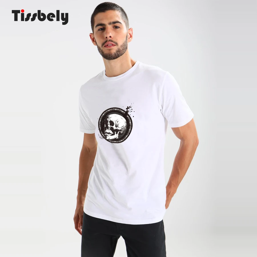 Tissbely Cotton Skull T Shirt Men Vintage Cool Print Short Sleeve Tee