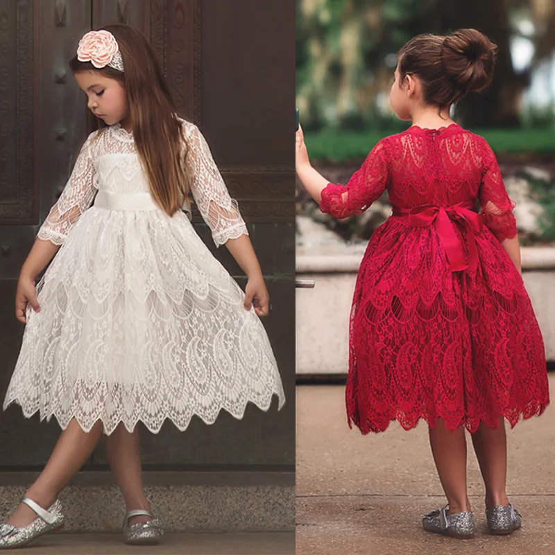 

2019 Lace Embroidery Dress Kids Dresses for Girl Princess Autumn Winter Party Ball Gown Children Clothing Wear Dress for Girls