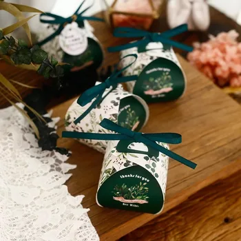 

100 x Creative European forest green leaves candy boxes handbag wedding favors baby shower party snack cookie thanks gift box