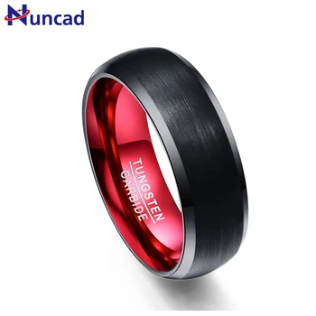 

Nuncad new arriveal T052R 3.0MM thick Polished red inner ring tungsten steel ring with black dome frosted surface for wedding