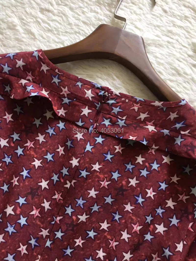 Шелк Звезда печати с коротким мини-платье с Налокотники и рюшами Detail-новые летние Для женщин модное платье