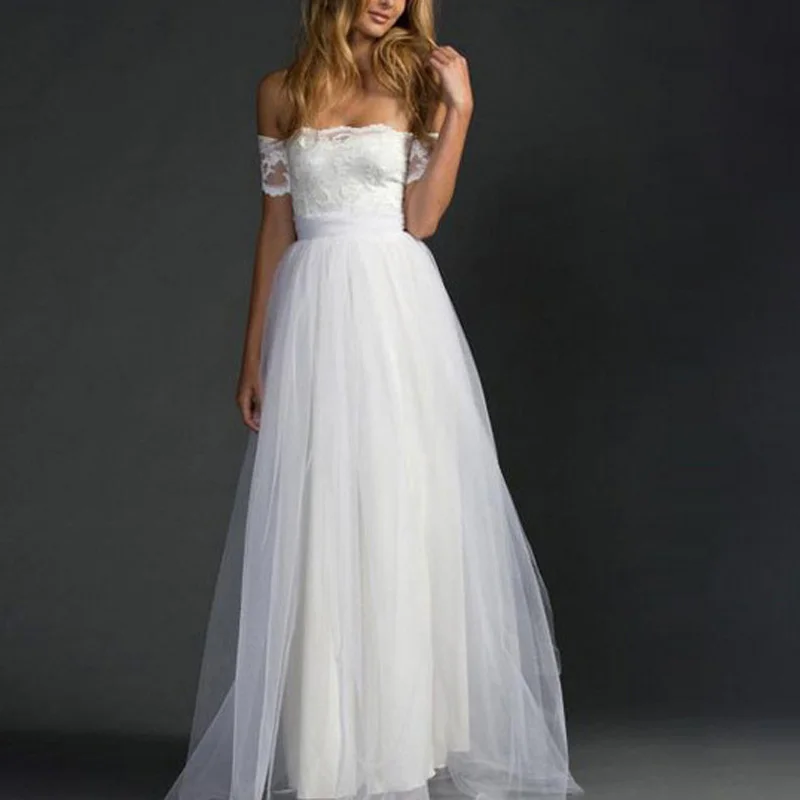 

Women's white a line dress Party Hotel Wedding Bridesmaid Sexy Off Shoulder swing flare long Dress elegant formal party dresses