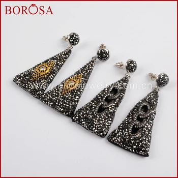 

BOROSA Wholesale Fashion Snake Skin Rhinestone Pave Triangle Dangle Earrings Gems Druzy Drop Earrings for Women Girls JAB809