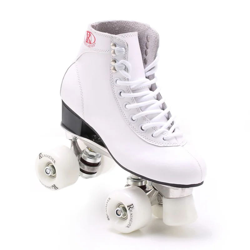 Double Roller Skates White Genuine Leather With White Wheels Two Side Roller Skate Patins Lady Skates Patines Adult Skate Shoes