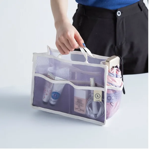 

Woman Mesh Make Up Organizer, Big Capacity Travel Organizer, Handbag, Liner Package, Handle Multi Pouch Toiletry Storage Bag