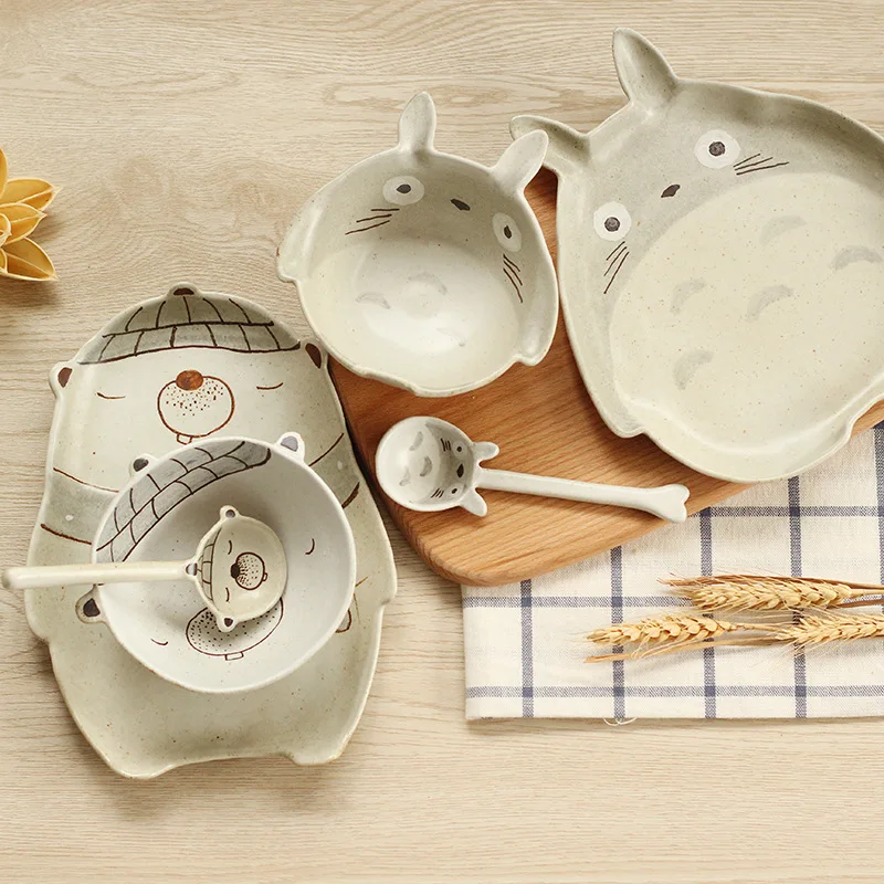 

New ceramic children's tableware hand-painted cartoon bowl dish set cute salad bowl spoon baby tableware set plate