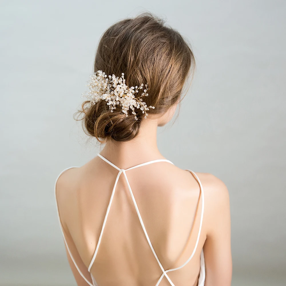 Золото Цвет расчески для волос из бисера принцесса свадебные туфли для подружки невесты; повязка на голову женские аксессуары для волос ручной работы Бисер расчески украшения