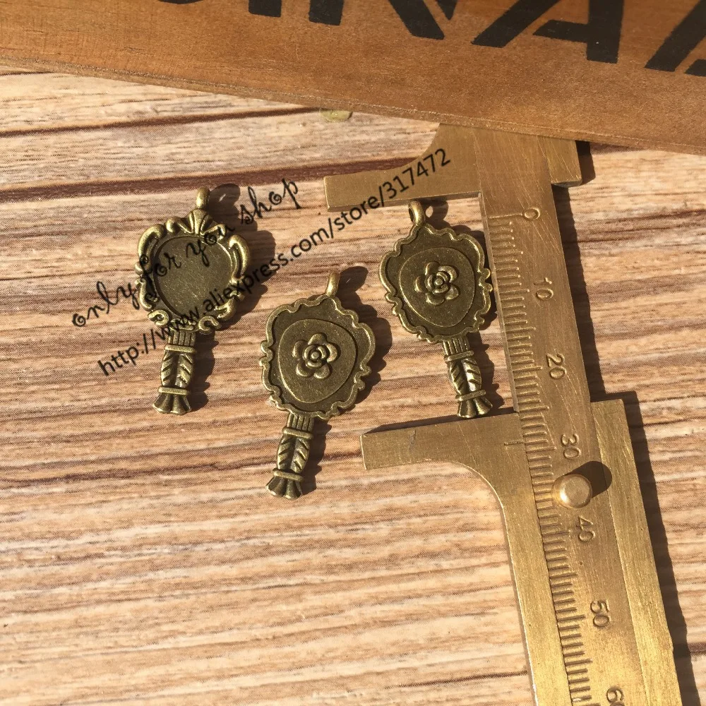 100pcs 14*29mm rose mirror Charms, Antique bronze mirror Charms