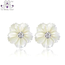 Серьги со шпилькой с натуральным жемчугом в виде цветка маргаритки, для женщин, молодых девушек, девочек, настоящее серебро 925 пробы, новинка, модные корейские ювелирные украшения