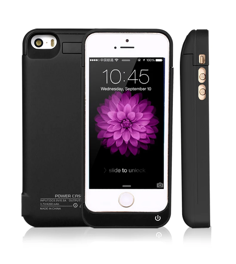 

External 4200mAh Smart Back Power Pack Bulding Battery Charger Case For iPhone 5 5s 5c se Black