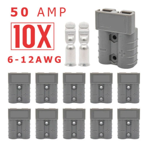 

10X 50A Plug+Contact Double Pole Connector DC Power Solar Caravan 600V Gray