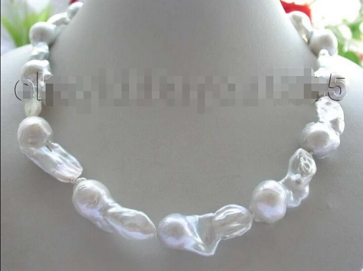 

shipping>>>>18.5" Genuine Natural 38mm White Reborn Keshi Pearl Necklace 14KGP!