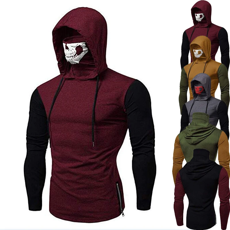 

Tshirt Men 2019 Men's Fashion Hooded Skull Collared Long Sleeve T-shirt