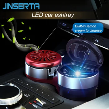

JINSERTA Car Ashtray with LED Light Cigarette Cigar Ash Tray Container Lemon Balm Clean Smoke Cylinder Smoke Cup Holder