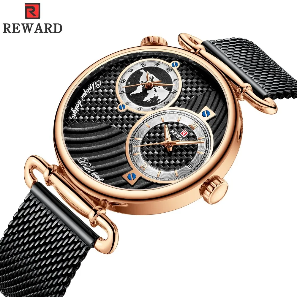 

REWARD Dual Time Top Brand Luxury Business Watch Men Waterproof Men's Watch Fashion Japanese Movement Clock Montre Homme