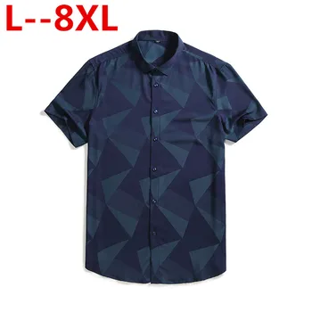 

Plus 8XL 6XL 5XL 2019 New Arrival 100% Polyester Men's Shirt Fashion Men Print Short Sleeved Shirt Male Slim Fit Brand Clothing