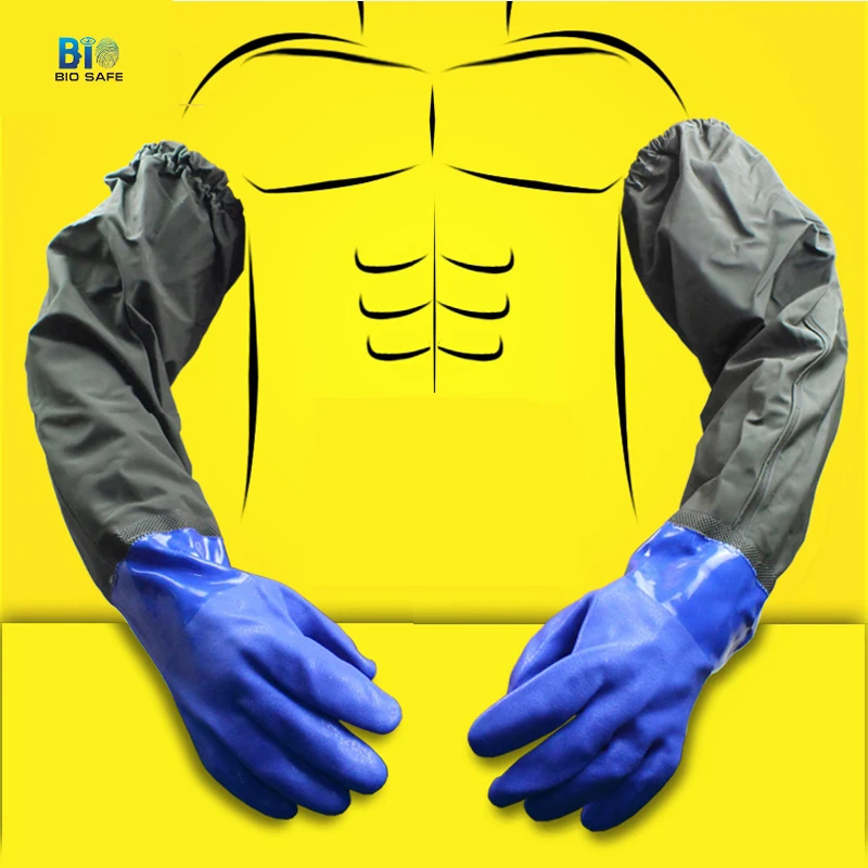 

[Bio safe] Oil Resistance Acid Anti Skid Tough Long Sleeve Rubber Working Gloves for Fishing Painting L Size