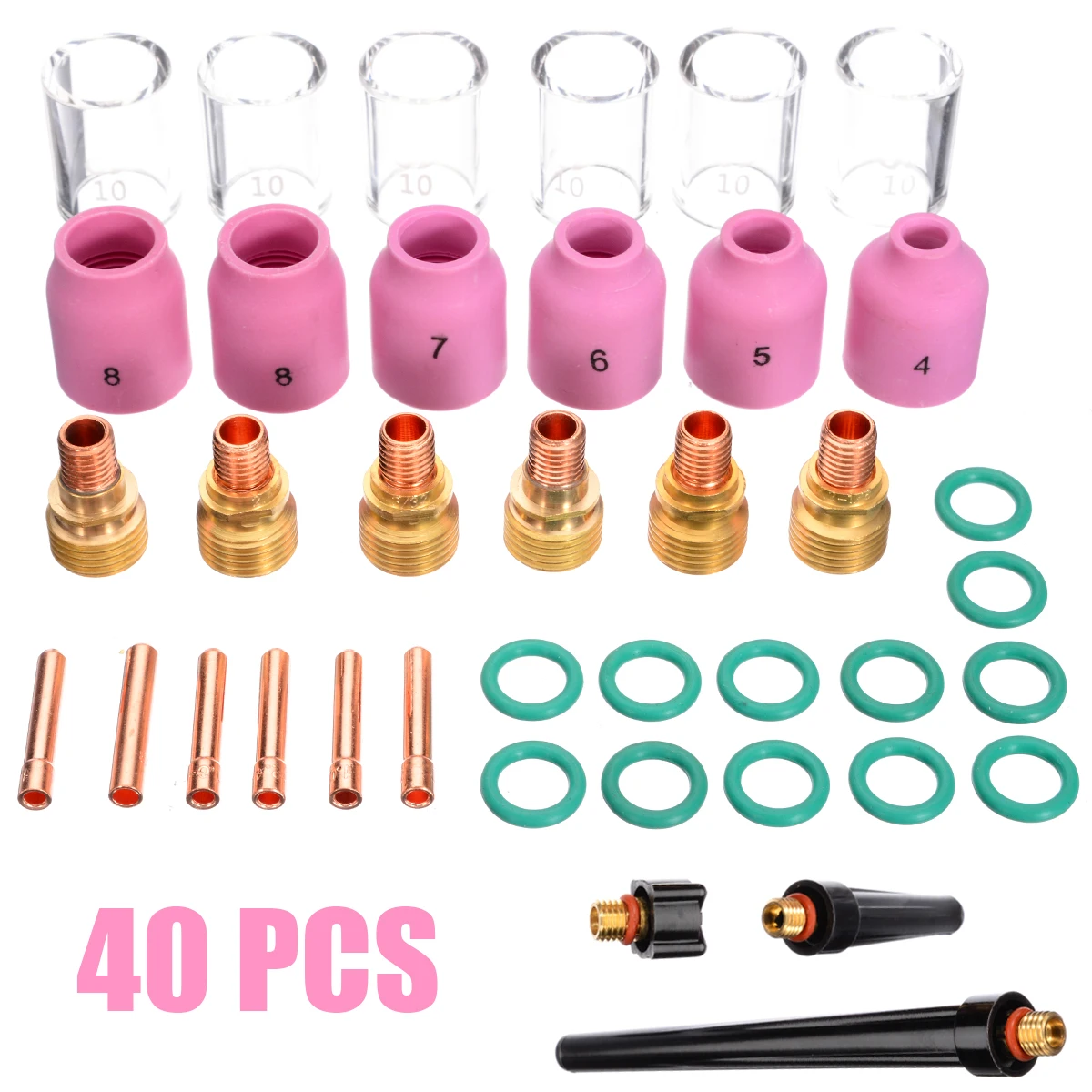 40 sztuk spawanie Tig Kit latarka Collet soczewka gazowa Pyrex szklany kubek z pierścieniem typu O dla WP-9 WP-20 WP-25 Tig palnik do spawania spaw... 40 sztuk spawanie Tig Kit latarka Collet soczewka gazowa Pyrex szklany kubek z pierścieniem typu O dla WP-9 WP-20 WP-25 Tig palnik do spawania spaw...
