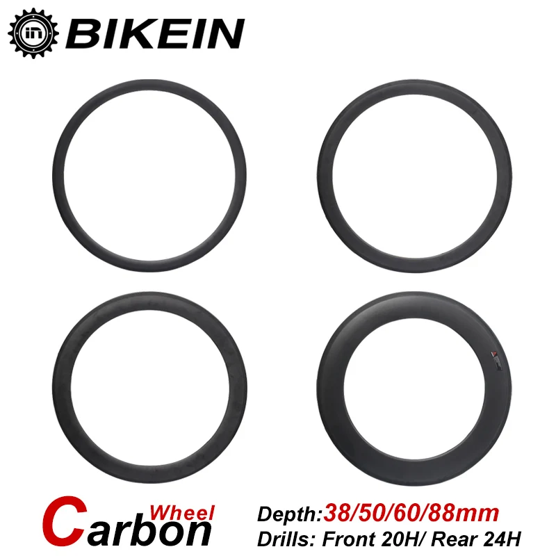 

BIKEIN Ultralight Racing 700C Clincher Tubular 3k Carbon Road Bike Wheels 23mm Width 38/50/60/88mm Depth Cycling Bicycle Parts