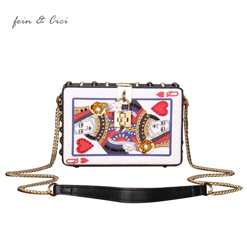 Playing CARDS bag women cute Hearts poker pattern A J Q K box chains