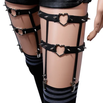 

punk braces for women DOUBLE HEART garters belts gothic punk leather harness for harajuku women cosplay