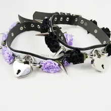 Punk Harajuku Lolita Hecho A Mano Se Levantó Flor Floral Larga Tecla de Bloqueo Con Cerradura de Pinchos Gargantilla Collar Collar