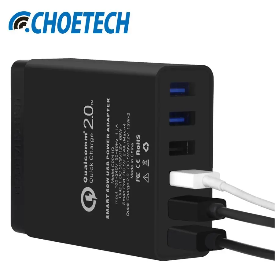 

CHOETECH Quick Charge QC 2.0 USB Charger 60W Universal 6-Port USB Charging Station Desktop Charger for iPhone for Samsung For LG