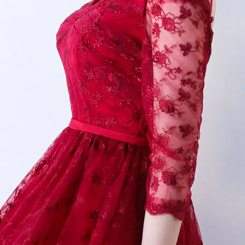 Женское вечернее платье с вырезом лодочкой полурукавом и кружевом|low prom dresses|prom