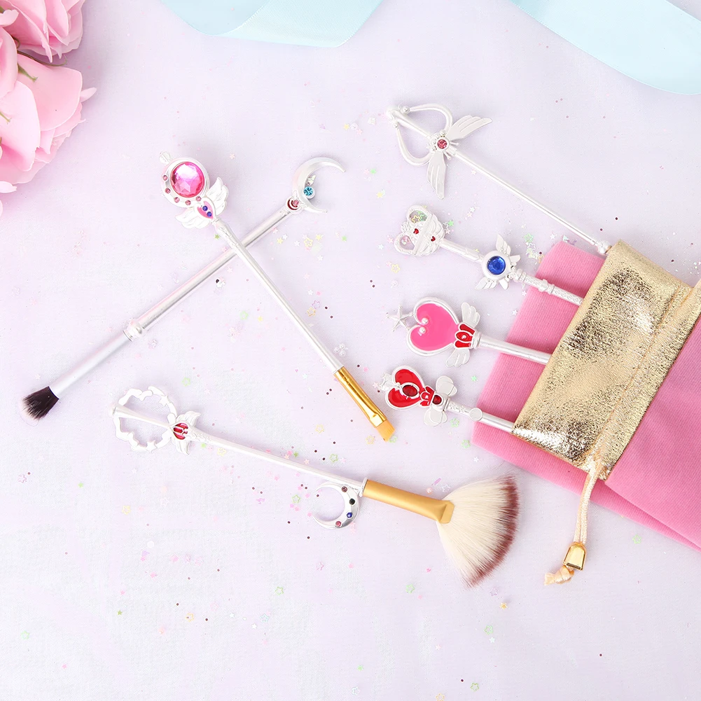 

BBL 7 Piece Anime Sailor Moon Silver Makeup Brushes Cardcaptor Sakura Wands Foundation Concealer Brush Cosmetics Tools Maquiagem