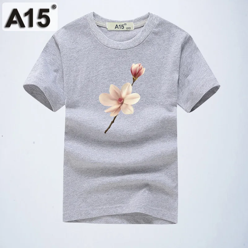 A15 T-shirt 3D Kids T Shirt White Cartoon Printed Summer T-shirt for Girl Big Boys Cotton Plain Short Tee Size 8 10 12 Year - Color: K4T39Gray