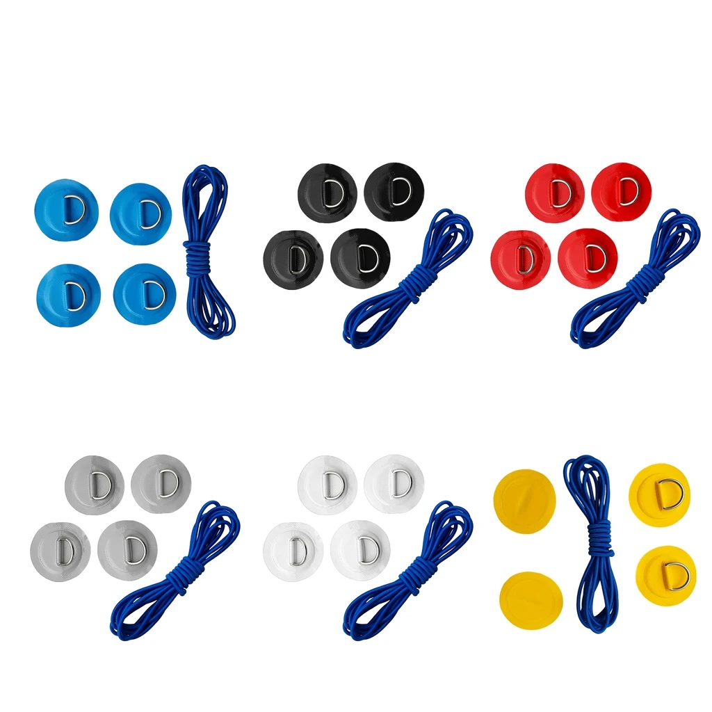 4pcs Durable Strong Marine 316 Stainless Steel D Ring Patch Pad Shock Rope for PVC Inflatable Boat Kayak Fishing Raft Dinghy