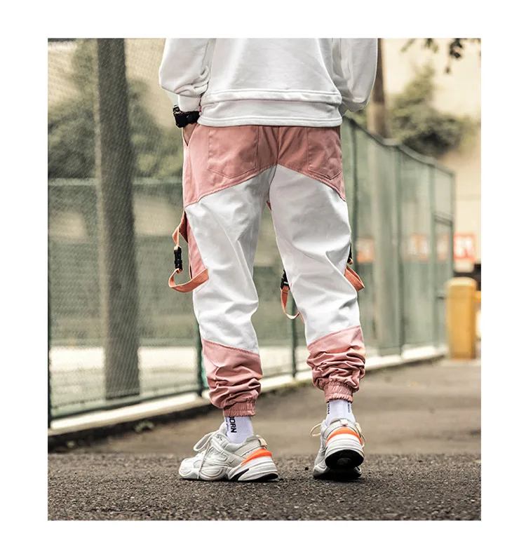 Una Reta Man Pants New Fashion Streetwear Joggers Hip Hop Trousers Men casual Elastic Waist Buckle design Pink Cargo Pants Men