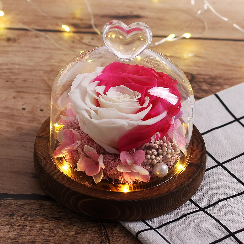 

Two-tone Beauty And The Beast Rose Flower In Glass Dome Exclusive Everlasting Rose Wedding Decoration Valentine's Day Birthday