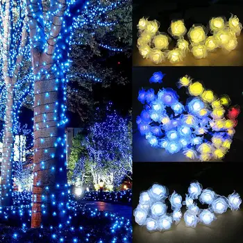 

6M 30LEDs Waterproof Rose Flower Shape Solar Lamp String Light Outdoor Wedding Christmas Party Decor