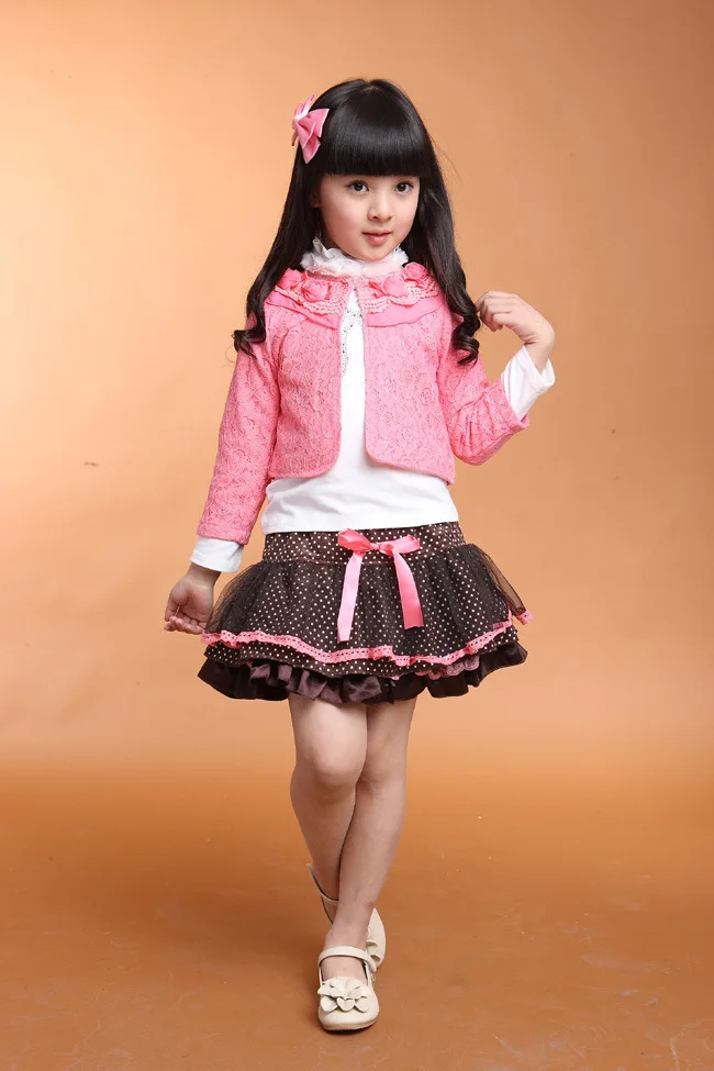 

Girl Suit 3PCS Lace T-shirt+Coat+TuTu Skirt  Autumn and spring Sweet Baby girl Set 3 colors  2T-6T 133C