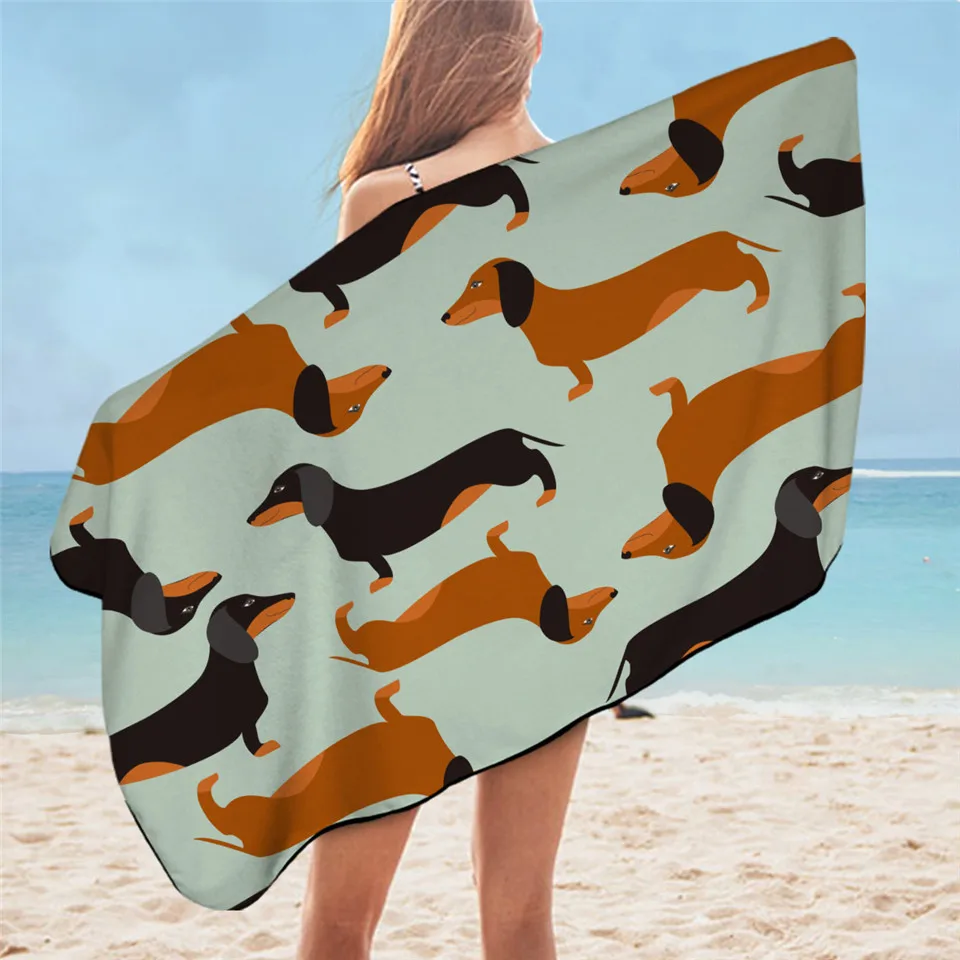 BeddingOutlet Dog Bath Towel Soft Microfiber Beach Towel Bathroom Adult Kid Absorbent Beach Mat Cartoon Dachshund Swimming microfiber towel bath towel