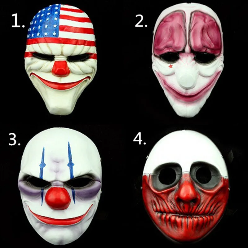 (4 шт./лот) оптовая продажа ПВХ страшная Клоун Маска Payday 2 Хэллоуин маска для Antifaz