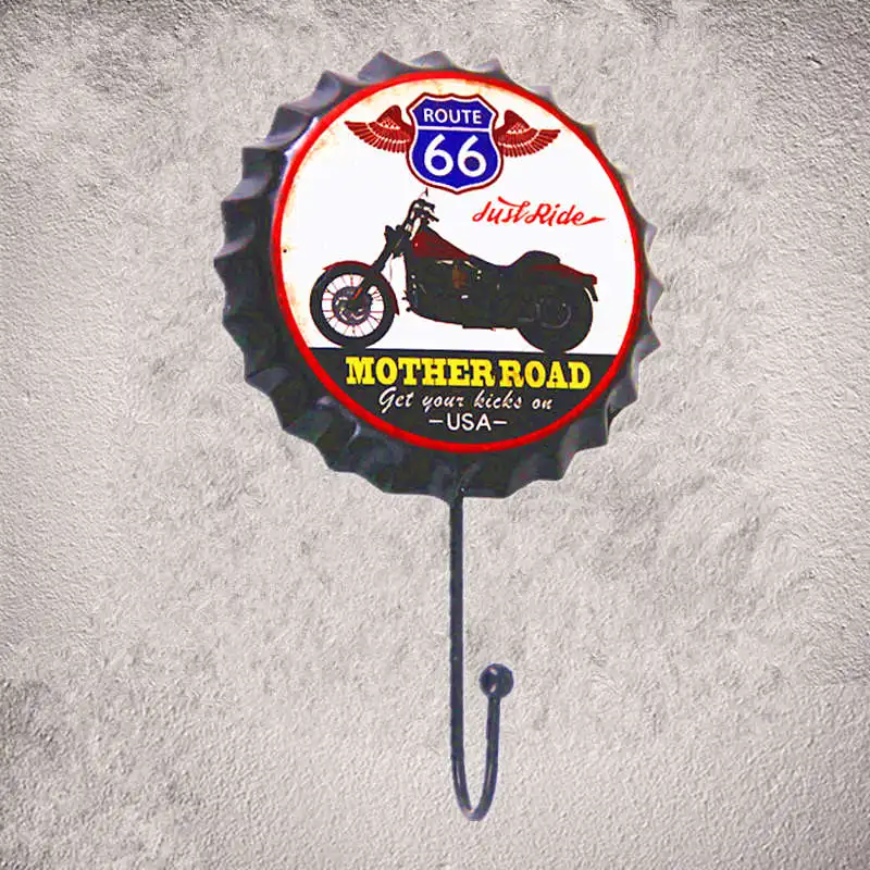 Mother Road Route 66 Metal Hook Historic Road Wall Stickers Decor Iron Retro Tin Metal Signs Plaques