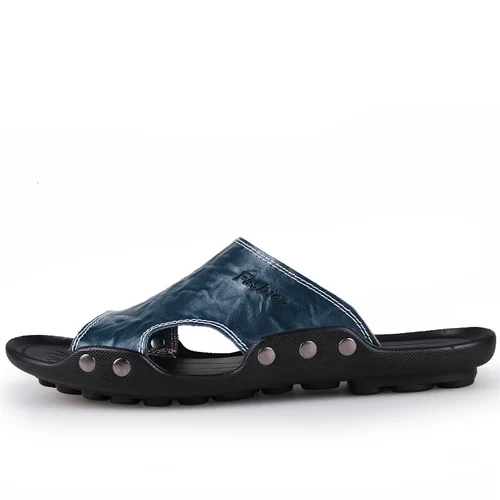 ODMORP/Летняя обувь; мужские шлепанцы; размер 46; пляжные сандалии; модные мужские сандалии; кожаная повседневная обувь; Вьетнамки; Sapatos masculino - Цвет: blue