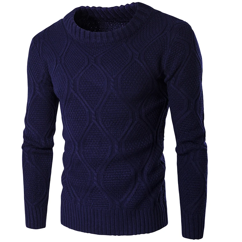 Мужской свитер, шерстяной трикотаж, мужской свитер с круглым вырезом и длинным рукавом, обтягивающие теплые свитера, мужские бежевые свитера - Цвет: Navy