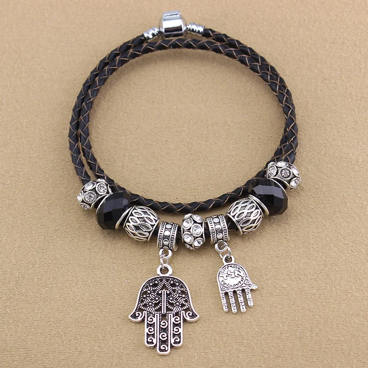 Hamsa Hand of Charm Bracelet For Women Vintage black Crystal Multilayer