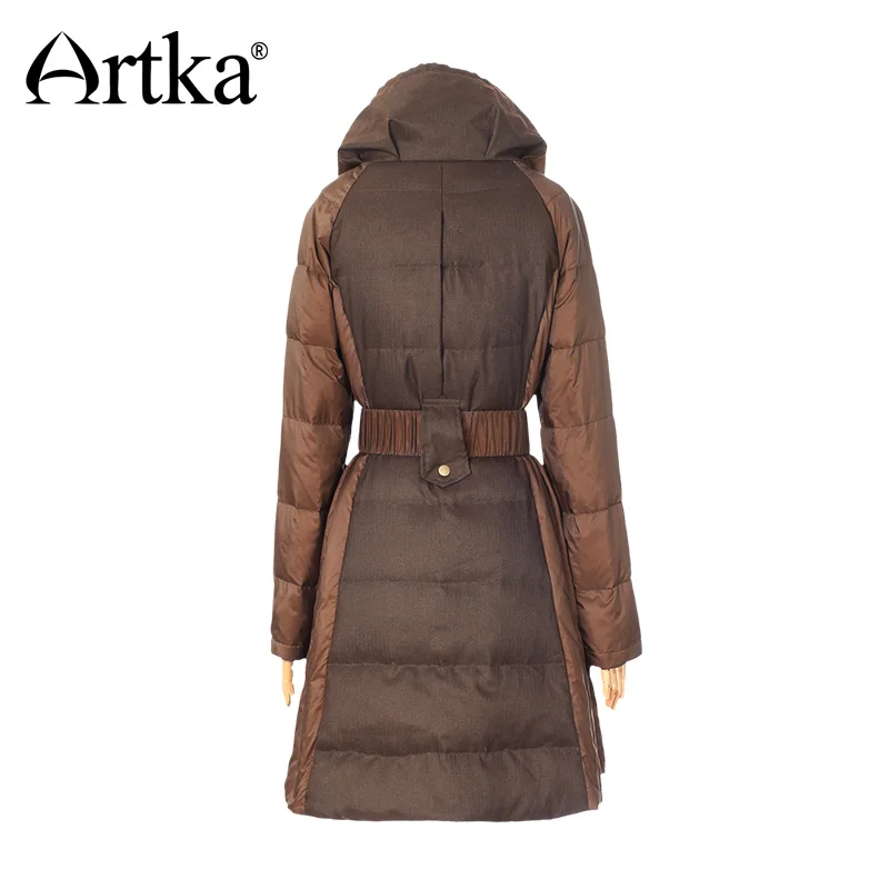 ARTKA Winter Parka Women Down Jacket With Adjusted Belt Patchwork Windbreaker Female Raincoat 2018 Fur Parka Overcoat CK16230D