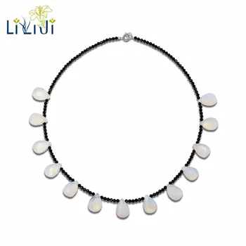 

Lii Ji Black Spinel Opal Crystal Necklace Natural Stone 925 Sterling Silver Gold Plated Sparkling Necklace Female Jewelry