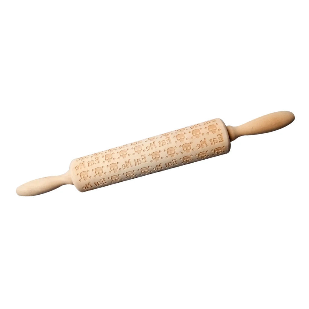 

Wooden Embossed Rolling Pin with Engraved Skull Pattern Baking Tool DIY Biscuit Kitchen Supplies