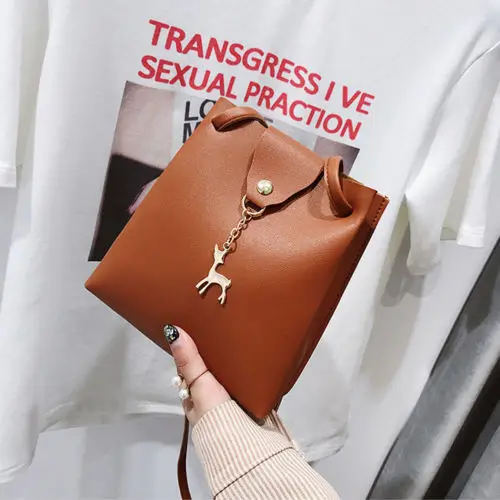 Модная женская сумочка кожаный портфель сумки на плечо однотонная Простая Сумка