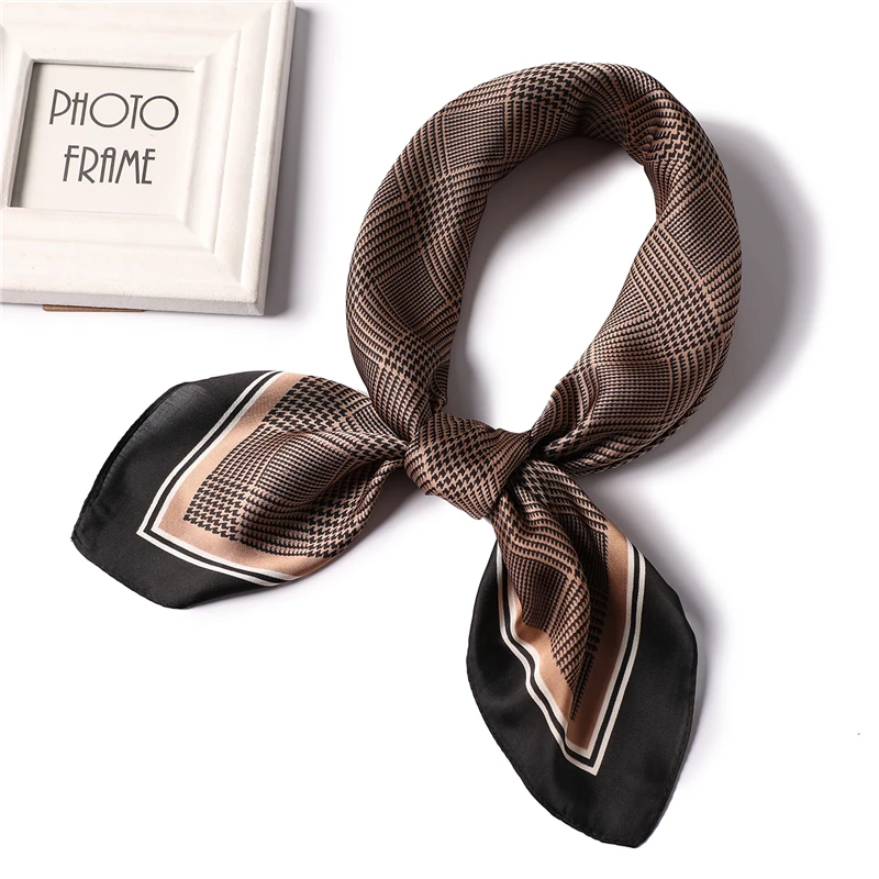 

Silk Scarf Women Square Hair Neck Scarves for Ladies Foulard Fashion Plaid Print Office Female Neckerchief 2019