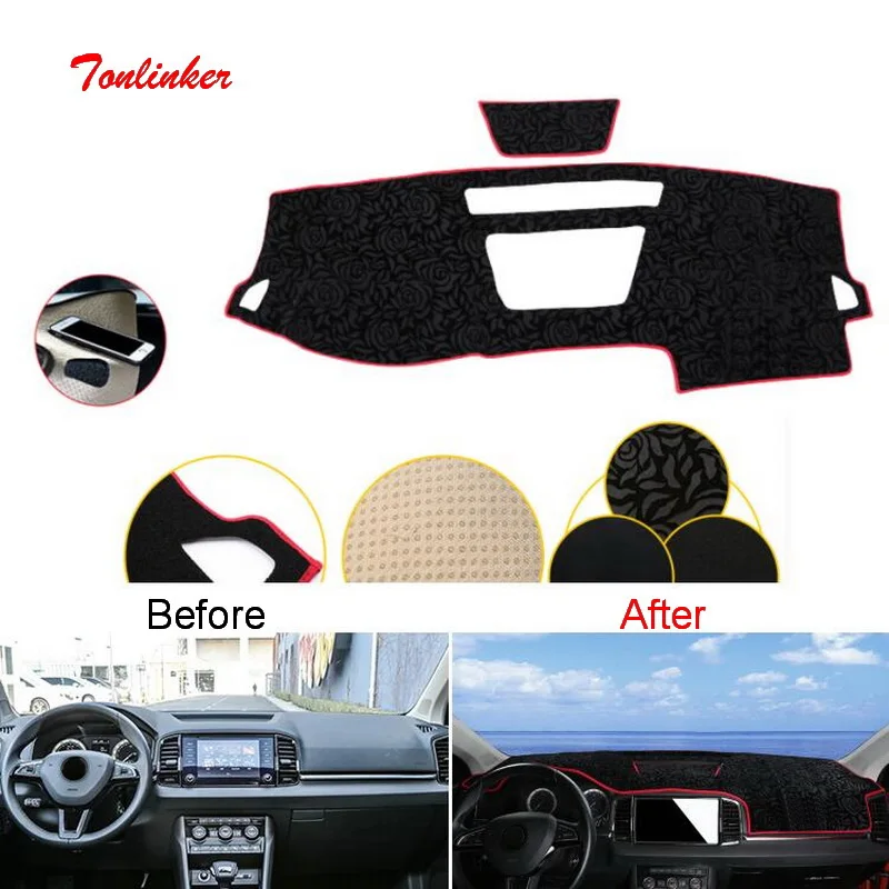 

Tonlinker Cover sticker For Skoda KAROQ 2018 Car Styling 1 PCS Polyester Center console Dashboard Anti-dirty pad Cover stickers