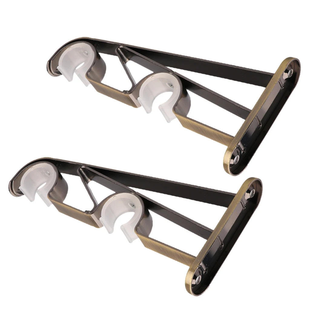 2 Pcs Iron Curtain Single /Double Pole Drapery Rod Brackets 28mm Bronze/Black