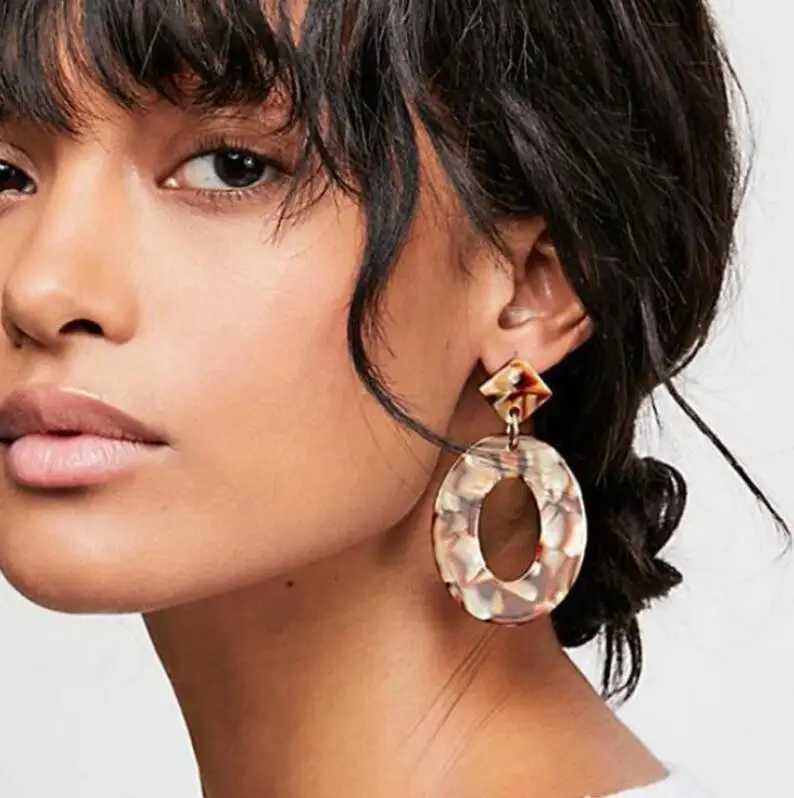 

E152 Hot Bohemia Earrings Female Oval/Square Acrylic Pendant Earrings Vintage Fashion Statement Earrings Trend Earring For Women